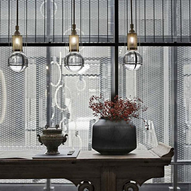 Opal round glass sphere midcentury pendant Light